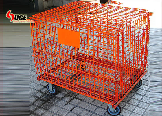 La cage de stockage de maille en métal avec la roulette peut être empilée haut et pliée par la pulvérisation
